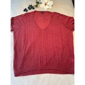 Eileen Fisher Womens Red V-Neck Lightweight Knit Sweater Top M